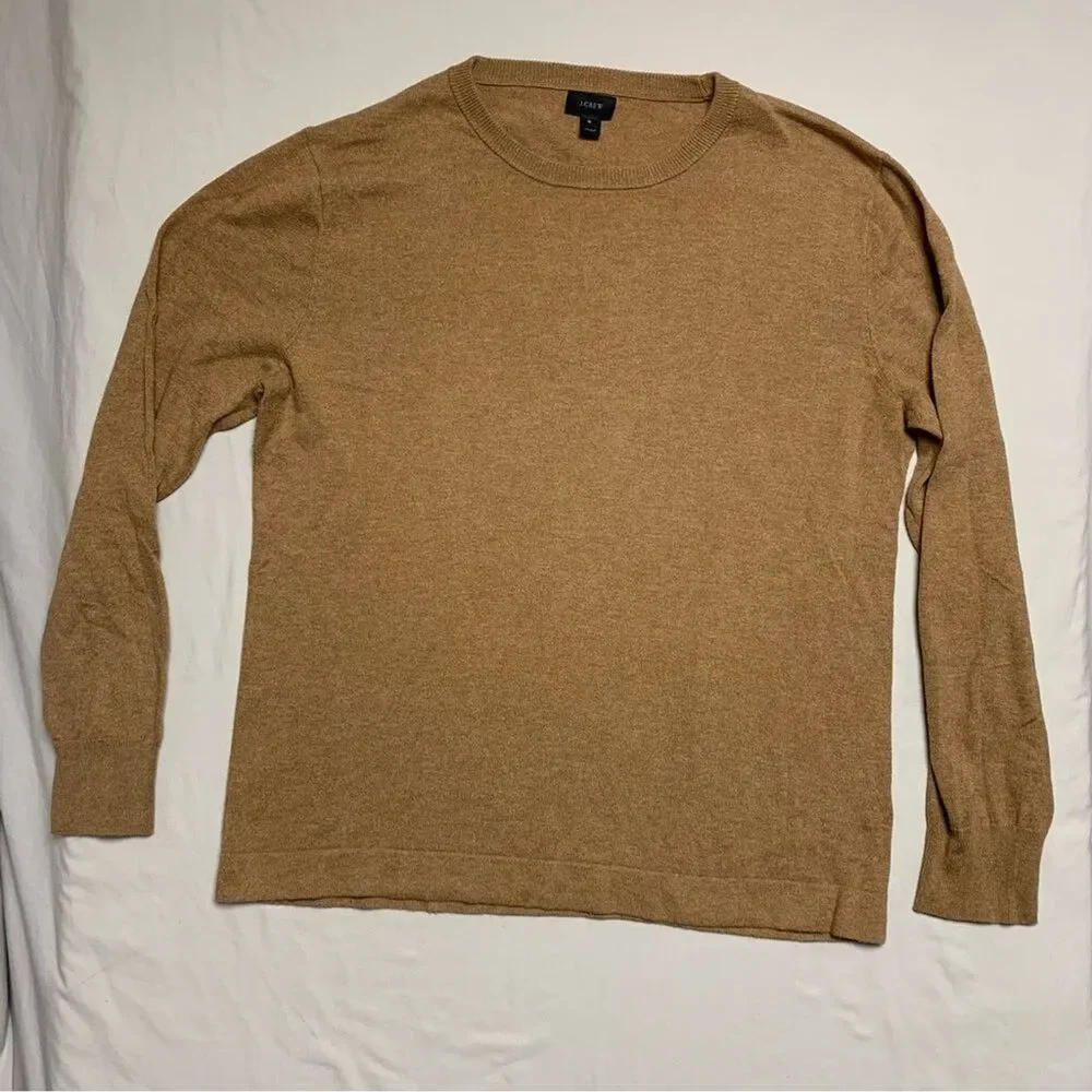 J CREW Cotton Sweater Men's Small Tan Brown Soft Knit Fall Crewneck Pullover